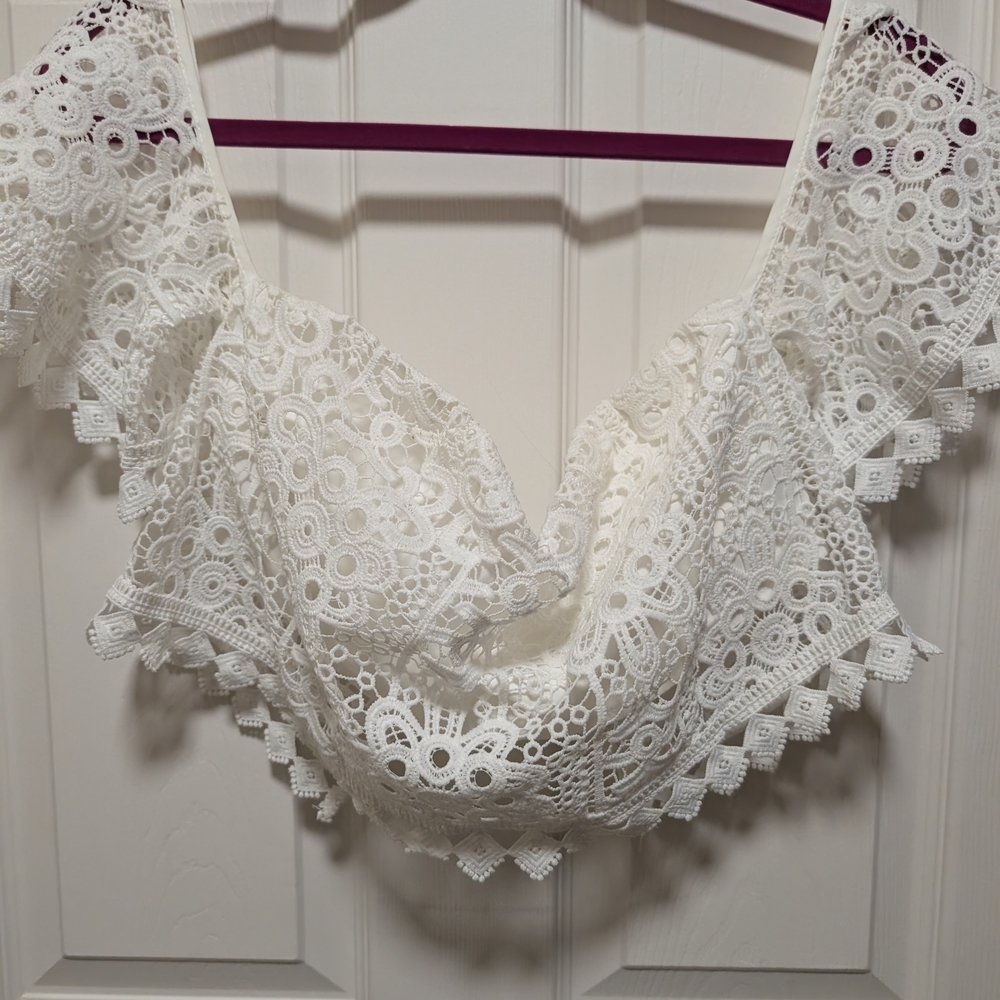 White Lace Celine Off-Shoulder Women’s Coord Set - Picture 3 of 7